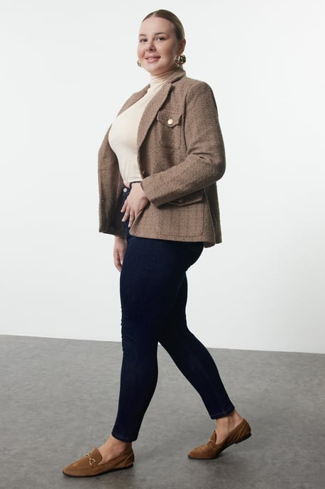 Trendyol Curve Dam Blå Enfärgad Skinny Hög midja Plus size Jeans - Image 5