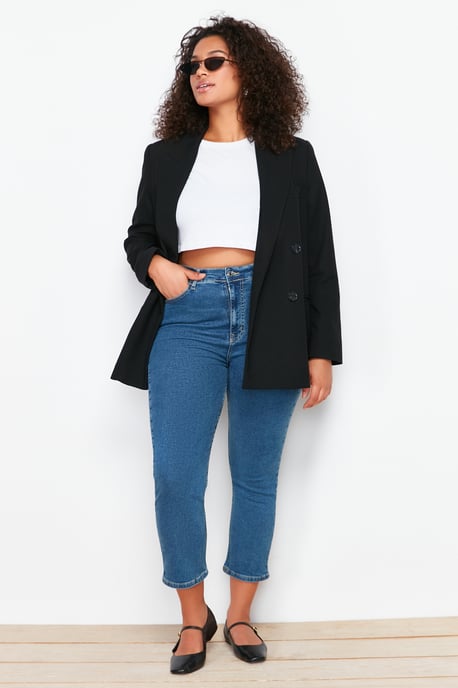 Trendyol Curve Dam Blå Enfärgad Skinny Hög midja Plus size Jeans - Image 6