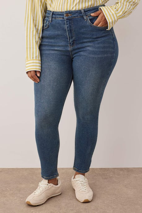 Trendyol Curve Dam Mörkblå Enfärgad Skinny Hög midja Plus size Jeans - Image 2