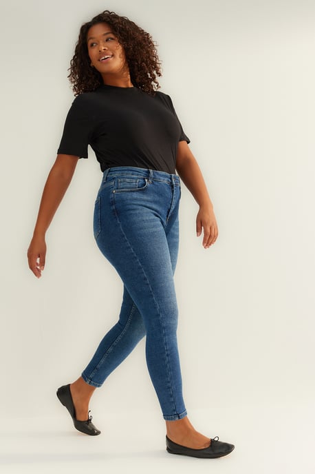 Trendyol Curve Dam Mörkblå Enfärgad Skinny Hög midja Plus size Jeans - Image 4