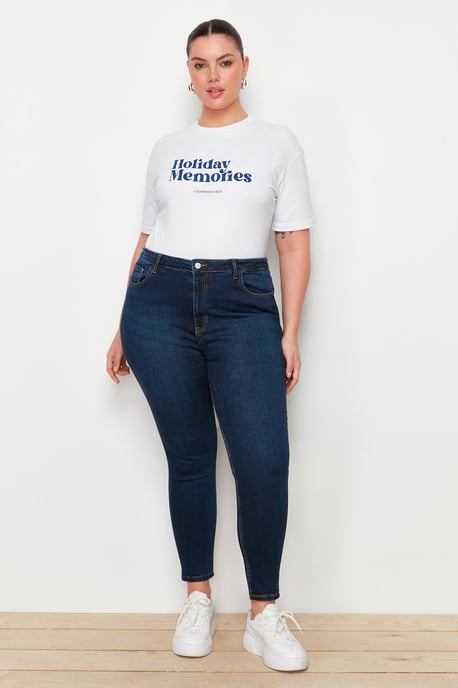 Trendyol Curve Dam Blå Enfärgad Skinny Hög midja Plus size Jeans - Image 4