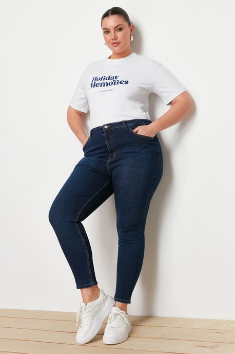 Trendyol Curve Dam Blå Enfärgad Skinny Hög midja Plus size Jeans - Image 5