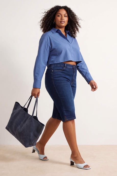 Trendyol Curve Dam Mörkblå Enfärgad Skinny Hög midja Plus size Jeans - Image 6