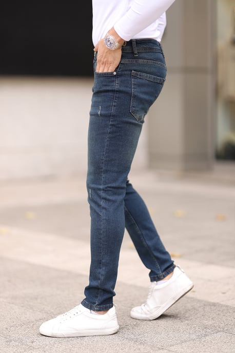 TRENDYOL MAN Herr Mörkblå Enfärgad Skinny Normal midja Jeans - Image 2