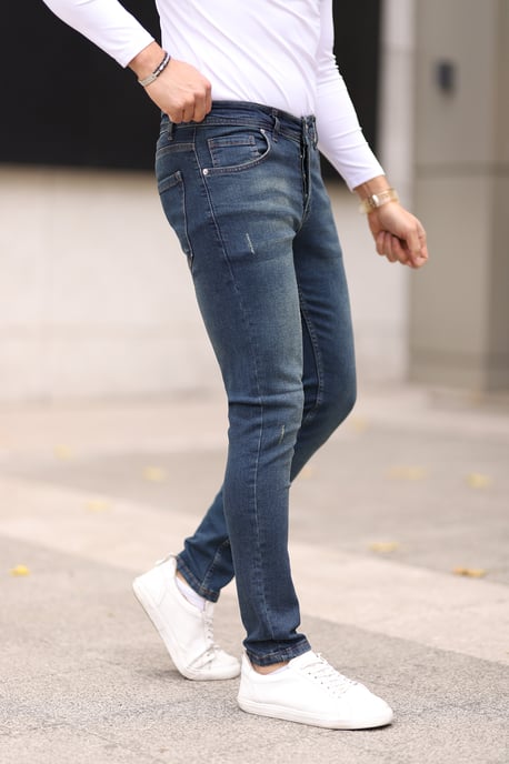 TRENDYOL MAN Herr Mörkblå Enfärgad Skinny Normal midja Jeans - Image 3