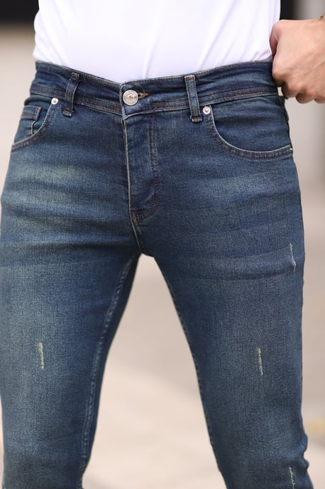 TRENDYOL MAN Herr Mörkblå Enfärgad Skinny Normal midja Jeans - Image 4