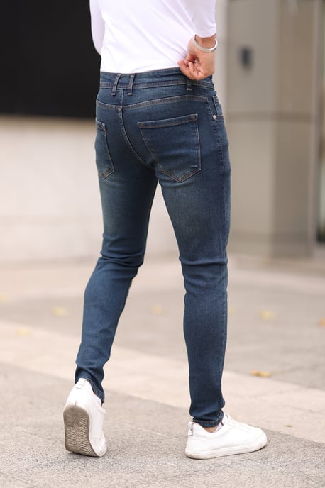 TRENDYOL MAN Herr Mörkblå Enfärgad Skinny Normal midja Jeans - Image 5