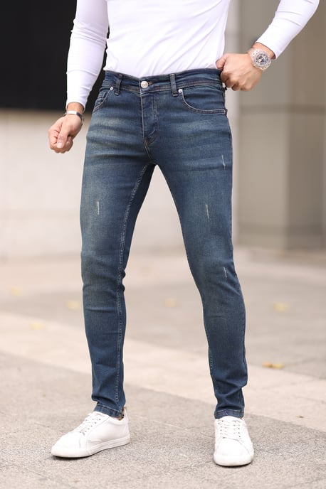 TRENDYOL MAN Herr Mörkblå Enfärgad Skinny Normal midja Jeans - Image 6