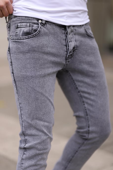 TRENDYOL MAN Herr Grå Enfärgad Skinny Normal midja Jeans - Image 3