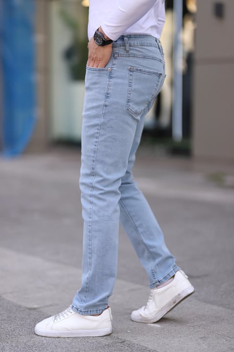 TRENDYOL MAN Herr Blå Enfärgad Skinny Normal midja Jeans - Image 4