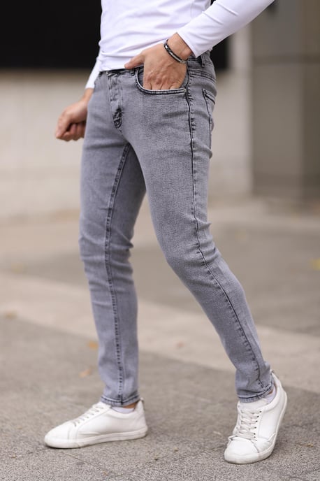 TRENDYOL MAN Herr Grå Enfärgad Skinny Normal midja Jeans - Image 4