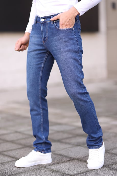 TRENDYOL MAN Herr Blå Enfärgad Skinny Normal midja Jeans - Image 3