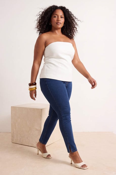 Trendyol Curve Dam Blå Enfärgad Skinny Hög midja Plus size Jeans - Image 6