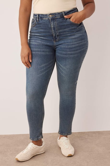 Trendyol Curve Dam Blå Enfärgad Skinny Hög midja Plus size Jeans - Image 2