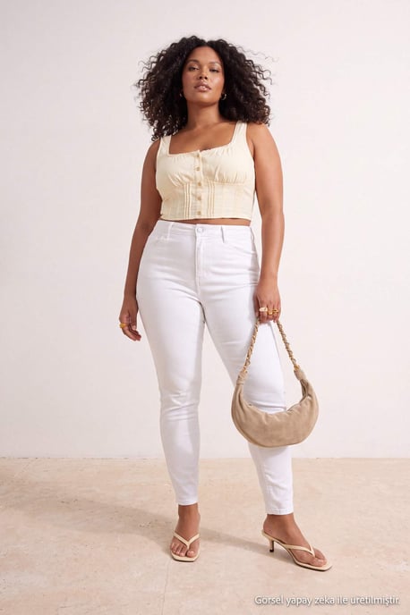 Trendyol Curve Dam Vit Enfärgad Skinny Hög midja Plus size Jeans - Image 2