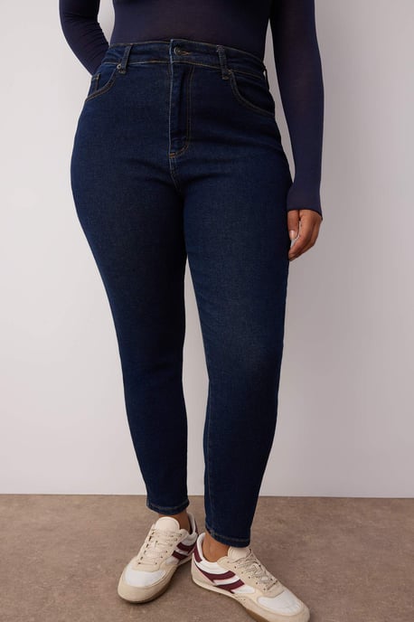 Trendyol Curve Dam Mörkblå Enfärgad Skinny Hög midja Plus size Jeans - Image 5
