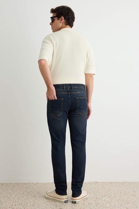 TRENDYOL MAN Herr Mörkblå Enfärgad Skinny Normal midja Jeans - Image 3