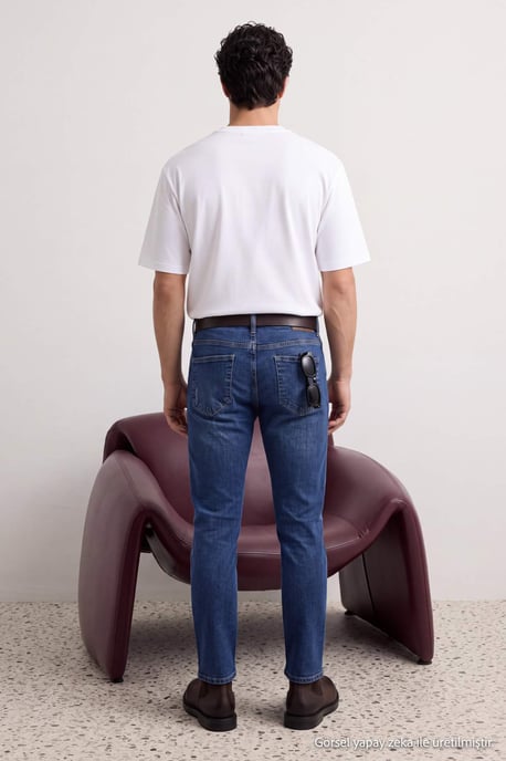TRENDYOL MAN Herr Mörkblå Enfärgad Skinny Normal midja Jeans - Image 3