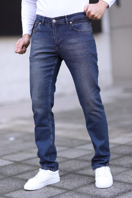 TRENDYOL MAN Herr Mörkblå Enfärgad Skinny Normal midja Jeans - Image 4