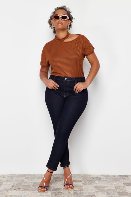 Trendyol Curve Dam Blå Enfärgad Skinny Hög midja Plus size Jeans - Image 1