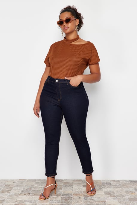 Trendyol Curve Dam Blå Enfärgad Skinny Hög midja Plus size Jeans - Image 2