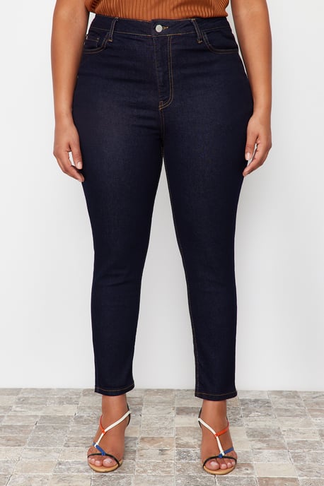 Trendyol Curve Dam Blå Enfärgad Skinny Hög midja Plus size Jeans - Image 3