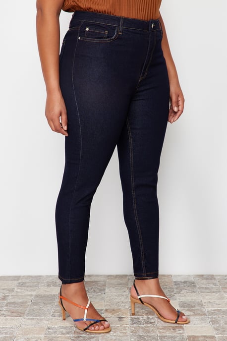 Trendyol Curve Dam Blå Enfärgad Skinny Hög midja Plus size Jeans - Image 4