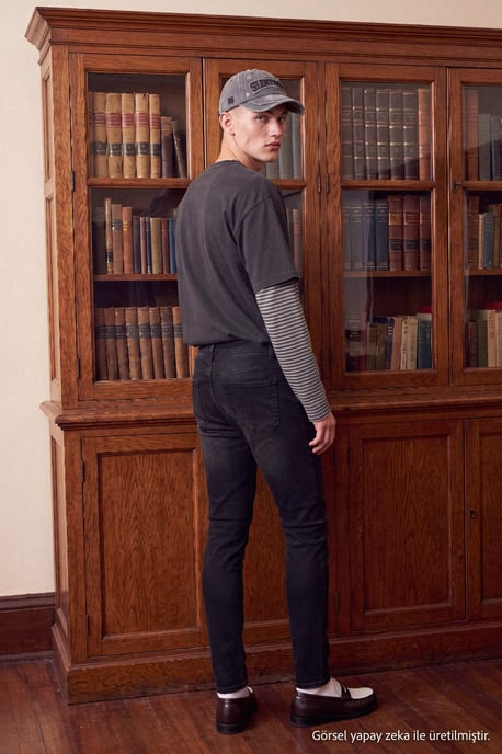 TRENDYOL MAN Herr Svart Enfärgad Skinny Normal midja Jeans - Image 5