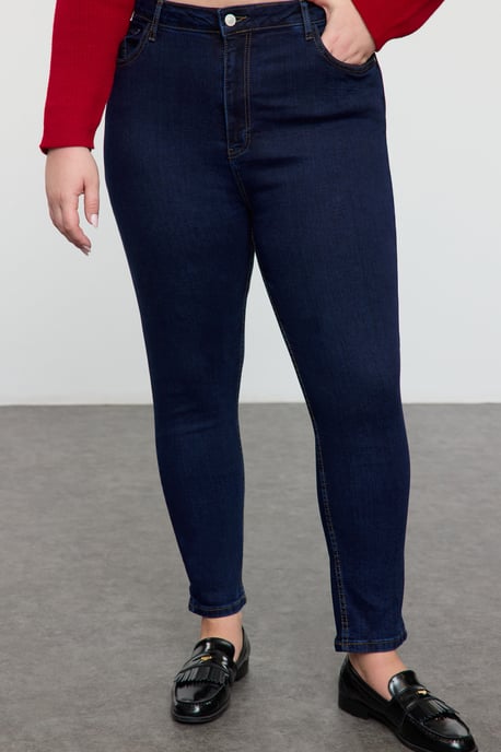 Trendyol Curve Dam Blå Enfärgad Skinny Hög midja Plus size Jeans - Image 2