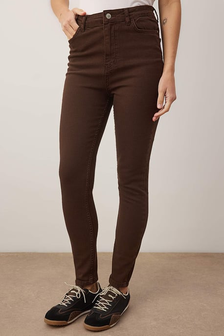 TRENDYOLMİLLA Dames Bruin Effen Skinny Hoge taille Jeans - Image 2