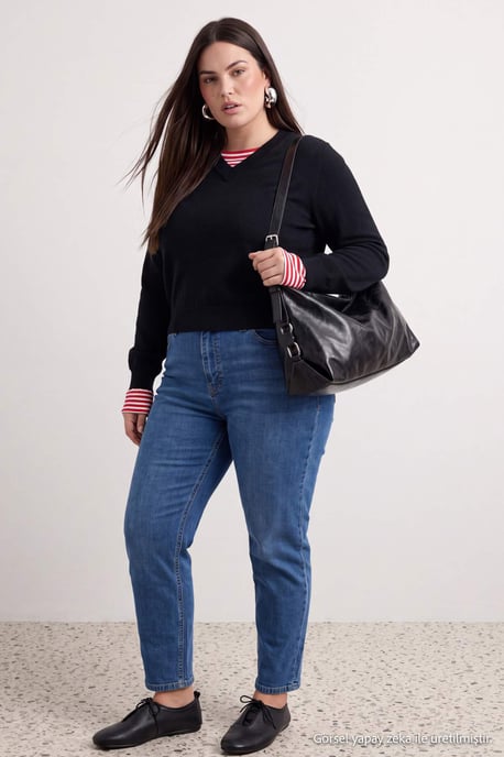 Trendyol Curve Dam Blå Enfärgad Skinny Hög midja Plus size Jeans - Image 2