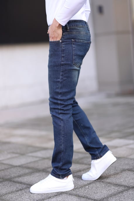 TRENDYOL MAN Herr Mörkblå Enfärgad Skinny Normal midja Jeans - Image 2