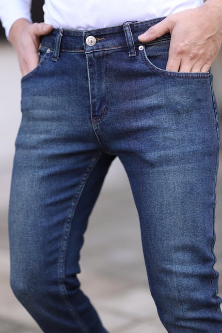 TRENDYOL MAN Herr Mörkblå Enfärgad Skinny Normal midja Jeans - Image 3