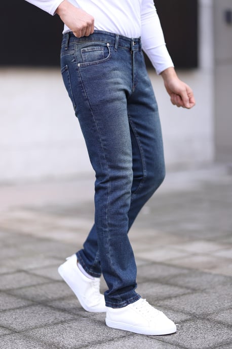TRENDYOL MAN Herr Mörkblå Enfärgad Skinny Normal midja Jeans - Image 4