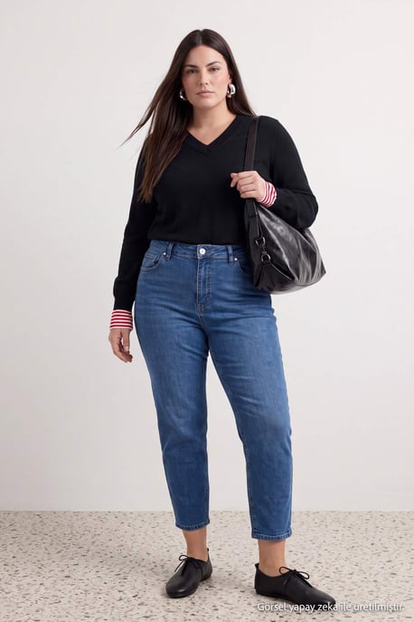 Trendyol Curve Dam Blå Enfärgad Skinny Hög midja Plus size Jeans - Image 6