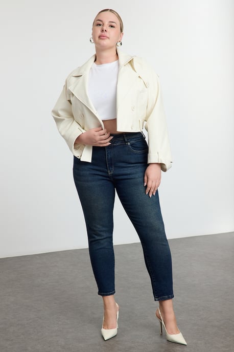 Trendyol Curve Dam Mörkblå Enfärgad Skinny Hög midja Plus size Jeans - Image 3