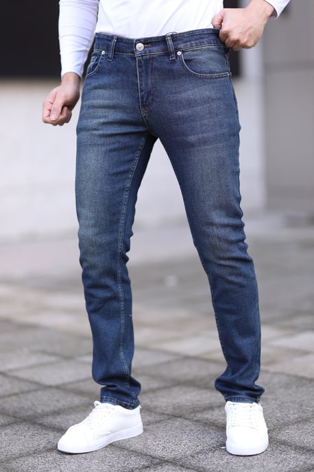 TRENDYOL MAN Herr Mörkblå Enfärgad Skinny Normal midja Jeans - Image 6