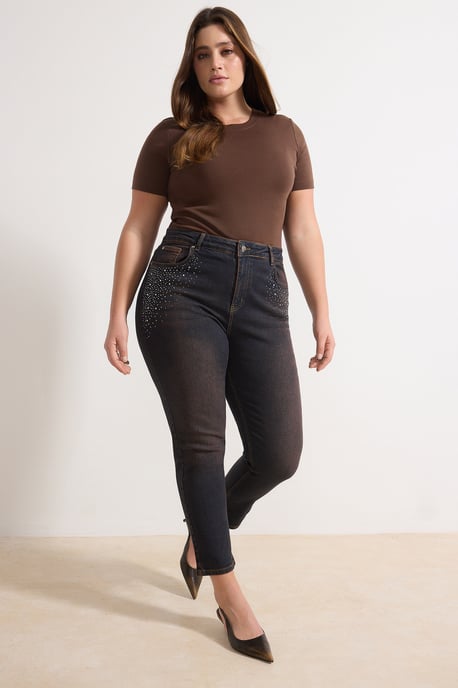 Trendyol Curve Dam Brun Enfärgad Skinny Hög midja Plus size Jeans - Image 1