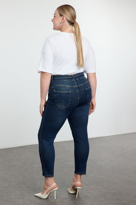 Trendyol Curve Dam Mörkblå Enfärgad Skinny Hög midja Plus size Jeans - Image 5