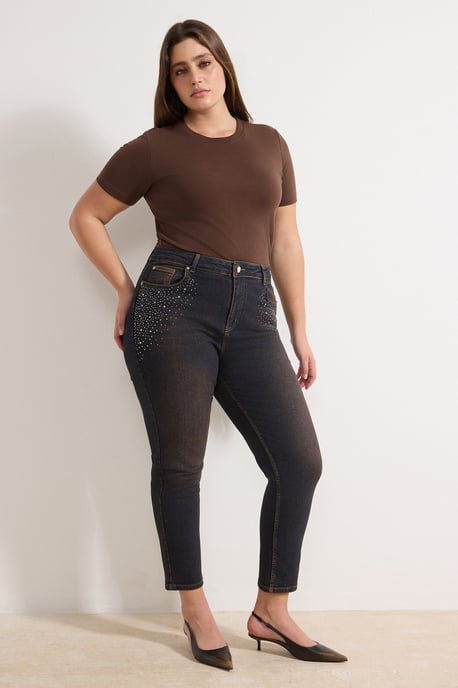 Trendyol Curve Dam Brun Enfärgad Skinny Hög midja Plus size Jeans - Image 6