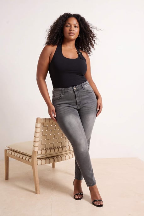 Trendyol Curve Dam Grå Enfärgad Skinny Hög midja Plus size Jeans - Image 6