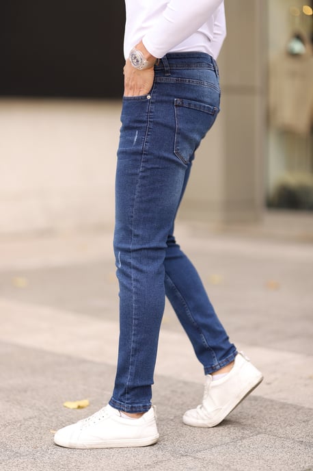 TRENDYOL MAN Herr Mörkblå Enfärgad Skinny Normal midja Jeans - Image 2