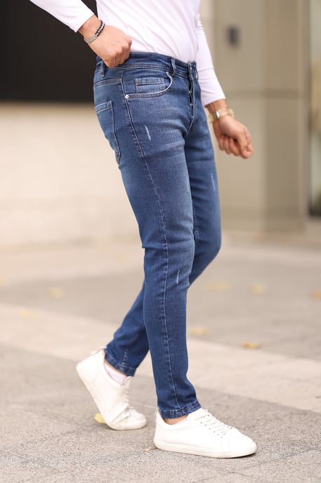 TRENDYOL MAN Herr Mörkblå Enfärgad Skinny Normal midja Jeans - Image 3