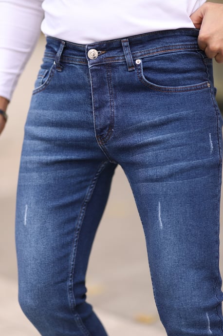 TRENDYOL MAN Herr Mörkblå Enfärgad Skinny Normal midja Jeans - Image 4