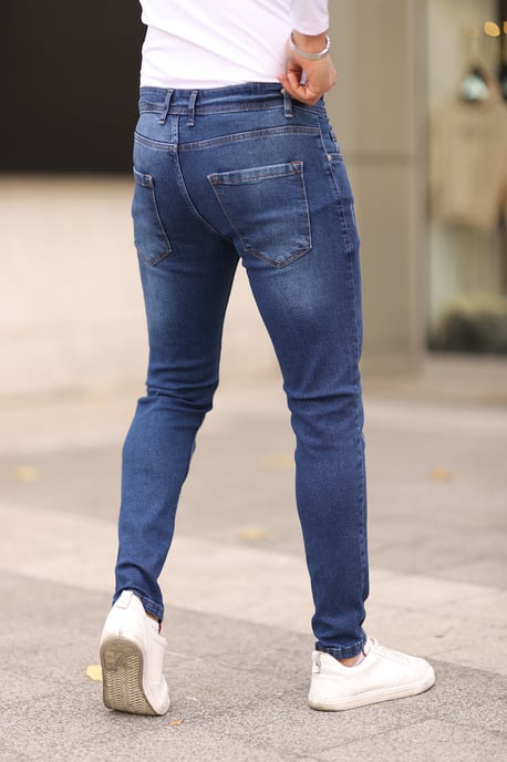 TRENDYOL MAN Herr Mörkblå Enfärgad Skinny Normal midja Jeans - Image 5