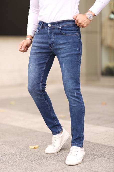 TRENDYOL MAN Herr Mörkblå Enfärgad Skinny Normal midja Jeans - Image 6