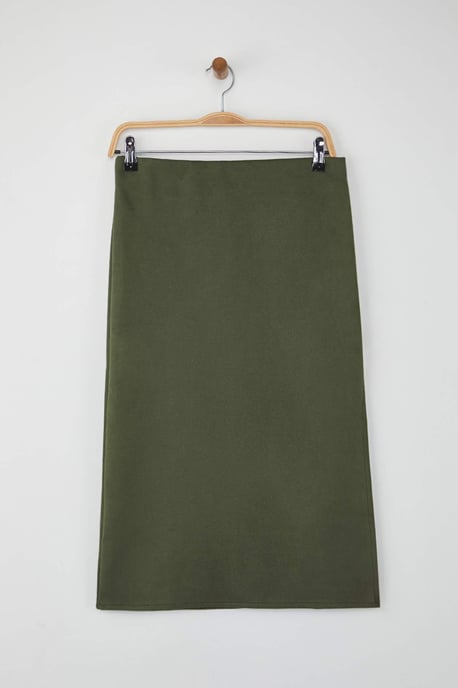 TRENDYOLMİLLA Dam Khaki Enfärgad Midi Penn kjol Kjolar - Image 5