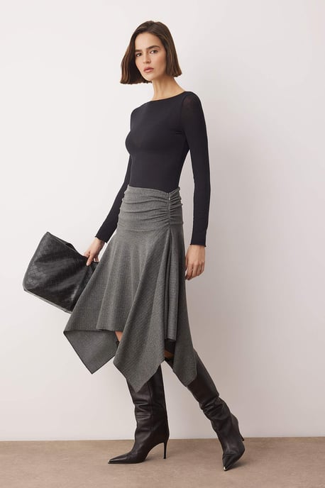 TRENDYOLMİLLA Women's Gray Plain Midi Asymmetric Skirts - Image 1