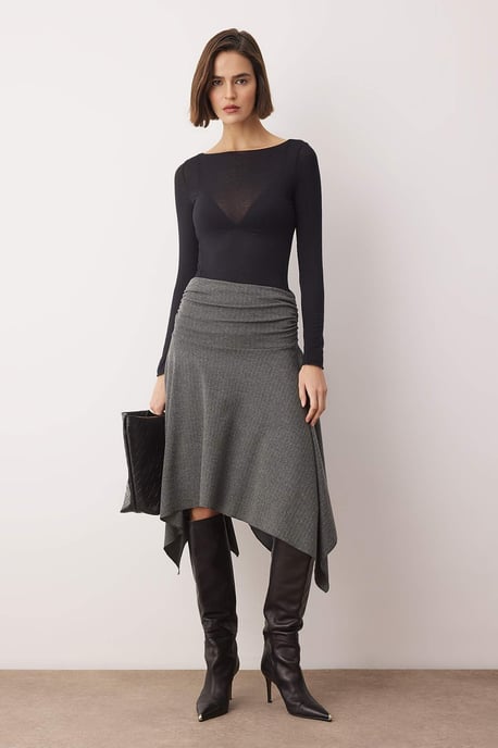 TRENDYOLMİLLA Women's Gray Plain Midi Asymmetric Skirts - Image 6