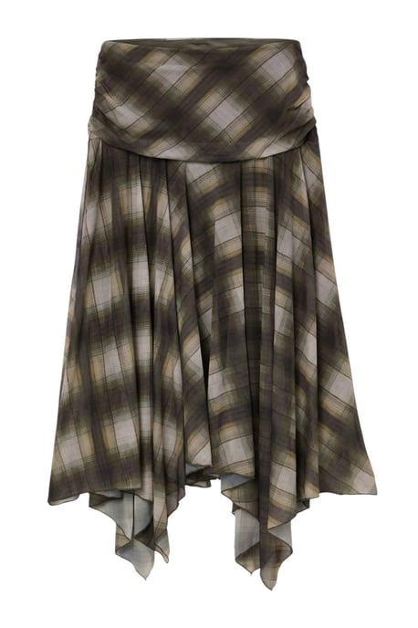 TRENDYOLMİLLA Dam Khaki Rutig Midi Asymmetrisk Skater Kjolar - Image 2